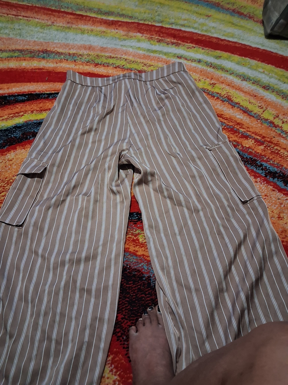 Fashion NovaStriped Wide-Leg Cargo Pant Set- Taupe/White Size Xl